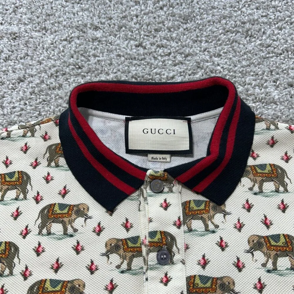 Gucci Mens Sz Small Elephant Print Polo Shirt